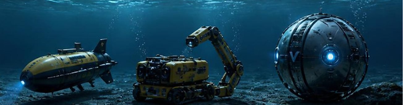 Deniz tabanında AUV, manipülatörlü paletli ve küresel robot